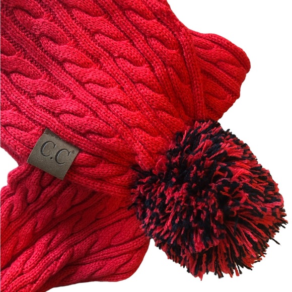 CC - Red and Black Pom Scarf - Picture 2 of 2